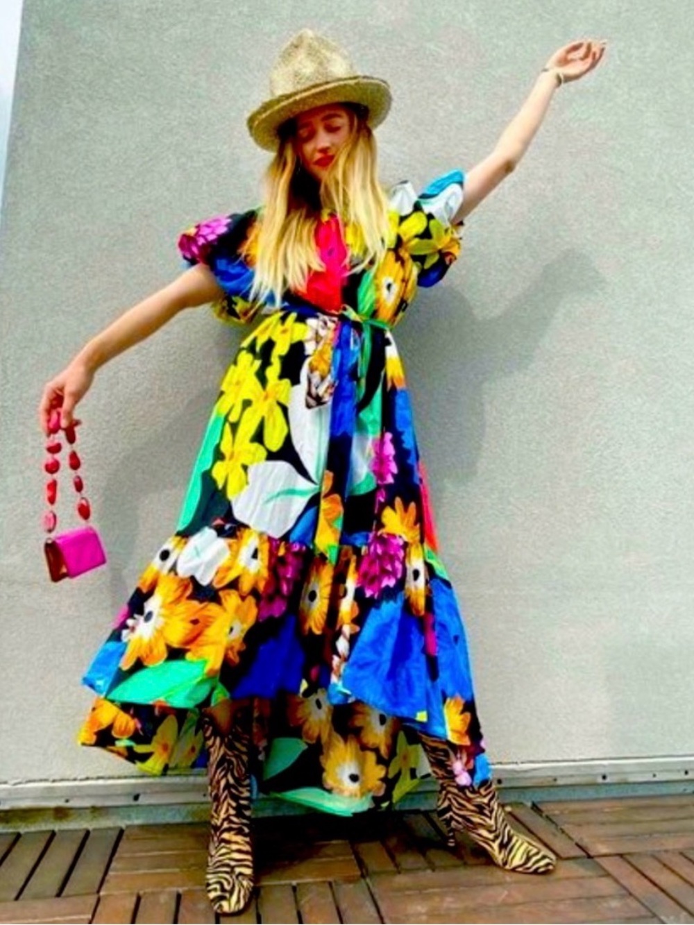 Christopher John Rogers Bright Multicolor Floral High-Low Dress